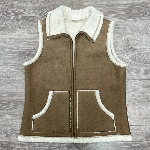 Ann Taylor Loft Faux Suede Sherpa Collared Vest M - Picture 4 of 13
